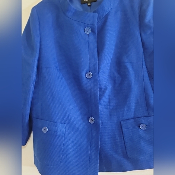 Talbots 100% Linen Royal Blue Blazer Jacket 12 Lined 3 Button Front Patch Pocket - Picture 2 of 5